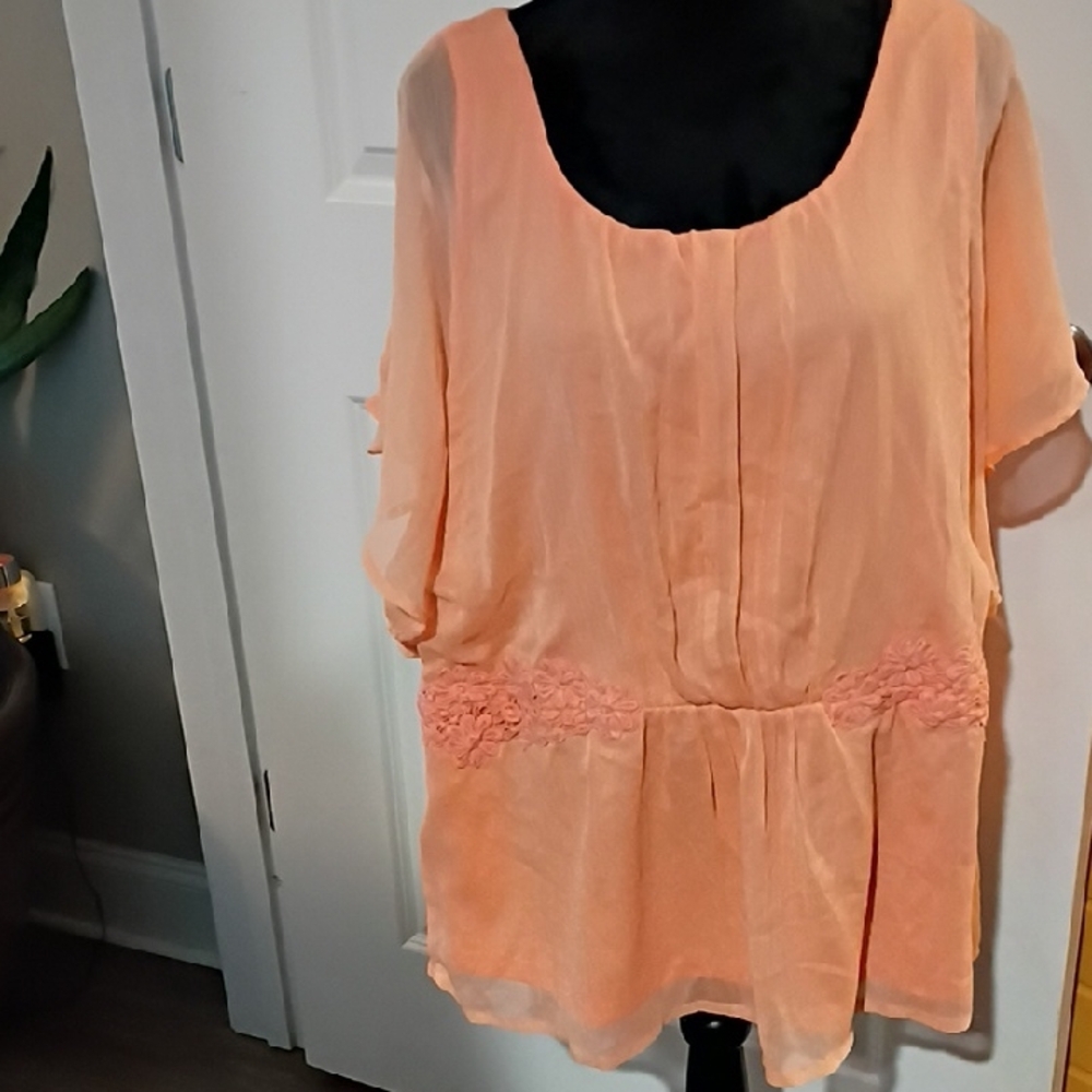 Junarose Peach Blouse with Floral Detail